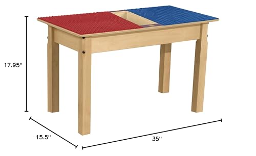 Contender Time-2-Play Kids Activity Play Table, Compatible with Lego Bricks, Extra Sturdy Birch Plywood, 35" W X 15.5" D, Red & Blue, 18" Legs for Ages 2-4