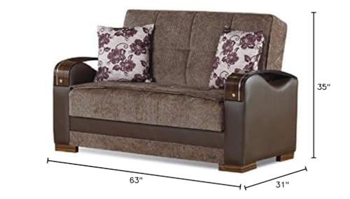 Empire Furniture USA LS-Rochester Rochester Collection Convertible Sofa Bed with Storage Space Includes 2 Pillows, Brown