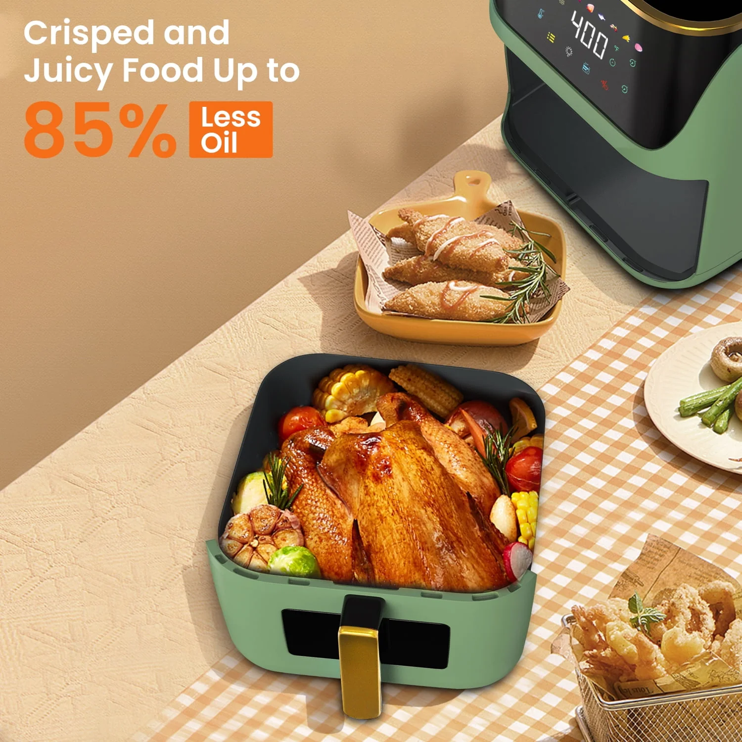 Newest Air Fryer Large 8.5 QT, White, 8 in 1 Touch Screen, Visible Window, 1750W