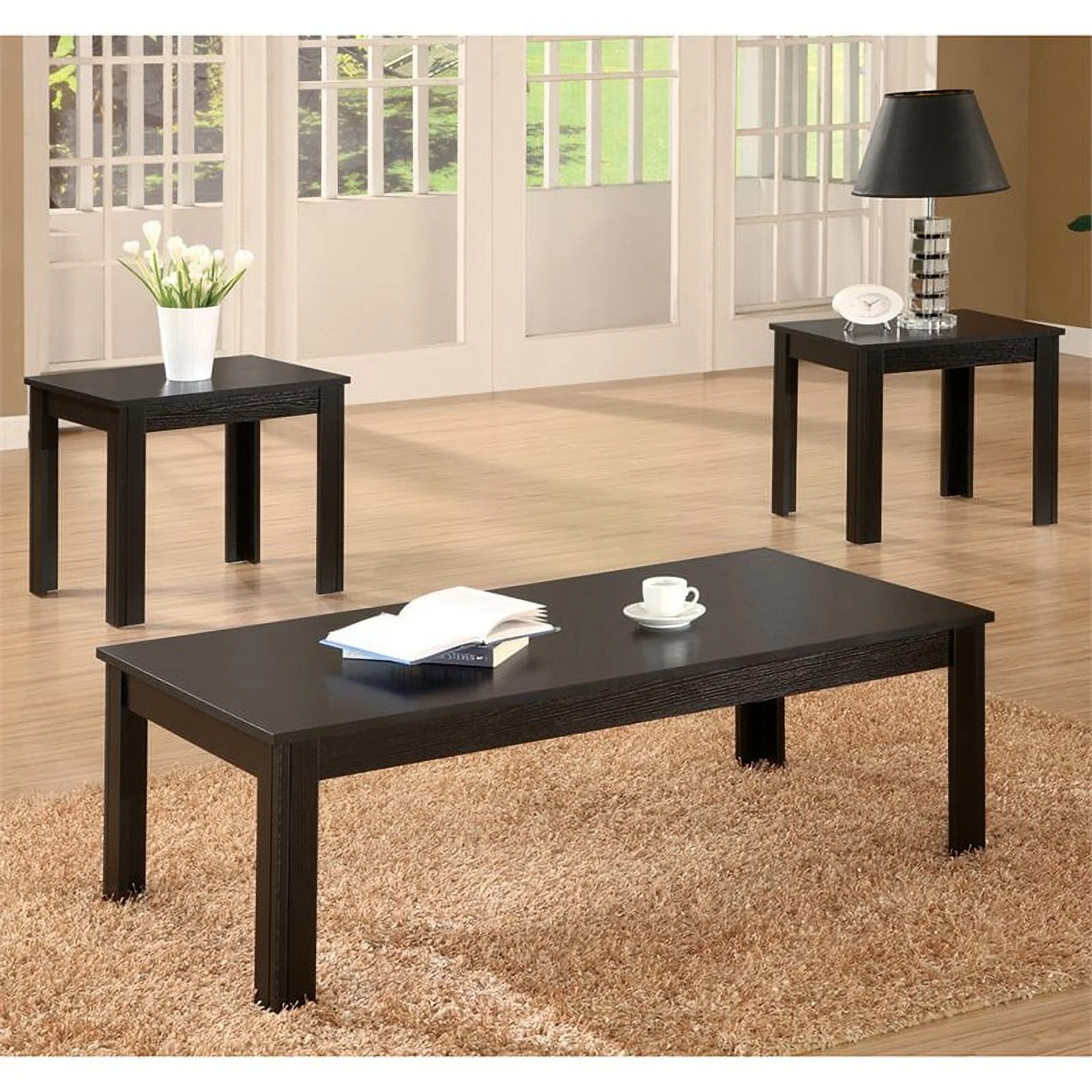 Bowery Hill 3 Piece Occasional Coffee Table Set in Black