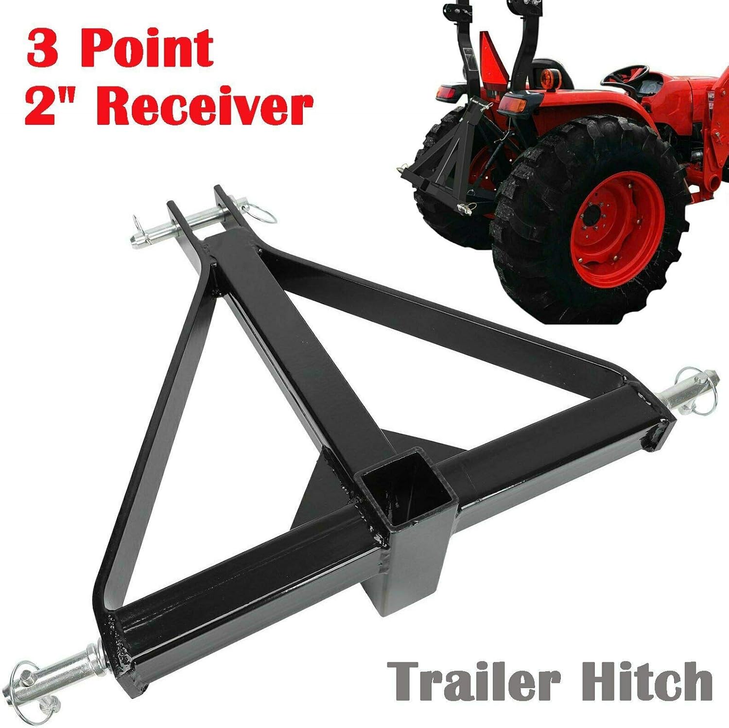 2 Receiver 3 Point Trailer Hitch Category 1 Tractor Tow Drawbar Adapter Compatible with BX Kubota John Deere LM25H WLM Tractor NorTrac Kioti Yanmar