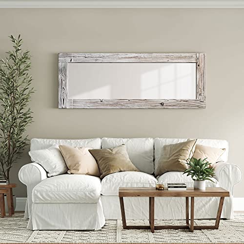 Barnyard Designs Rustic Farmhouse Full Length Mirror - Wood Frame Floor Standing Bedroom Mirror (64" x 24" / White)
