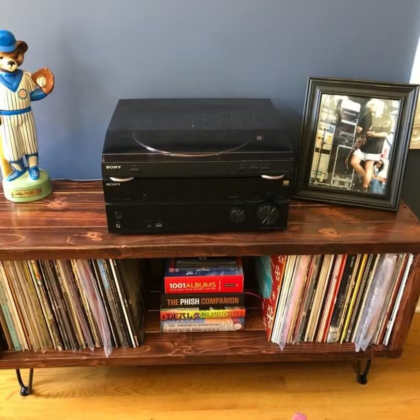 Vinyl Record Storage Furniture | Record Player Stand | Media Console | Tv Stand | Record LP Storage | Turntable Stand (65, Honey)