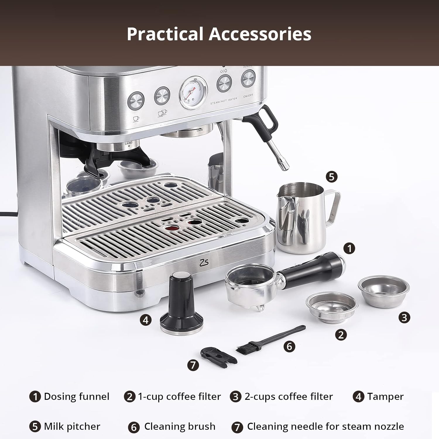 Espresso Machine with Grinder, Upgraded 15 Bar Automatic Espresso Coffee Maker with Milk Frother for Cappuccino Latte