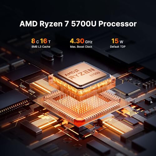 Mini Gaming PC P4, AMD Ryzen 7 5700U (8C/16T,up to 4.3GHz), Mini Computers DDR4 32GB RAM 1TB NVMe SSD, Mini PC Windows 11 Pro 4K@60Hz Triple Display/BT5.2/WiFi 6E/2.5G Dual LAN