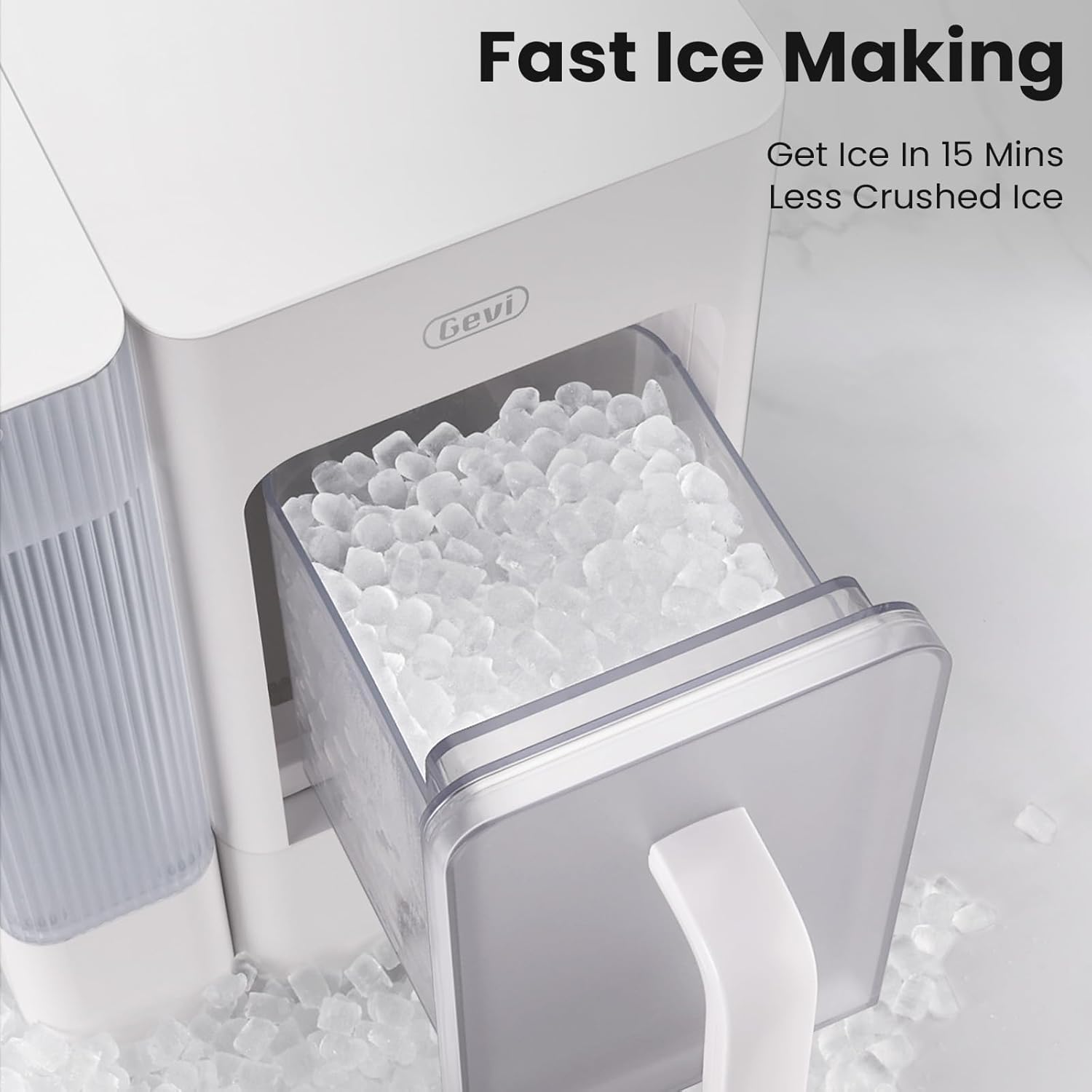 Gevi Adella Nugget Ice Maker Countertop, Chewable Pellet Ice Machine with Portable Ice Basket Large Side Tank Self-Cleaning for Home Kitchen Office Party Mother Gift, White (Adella)