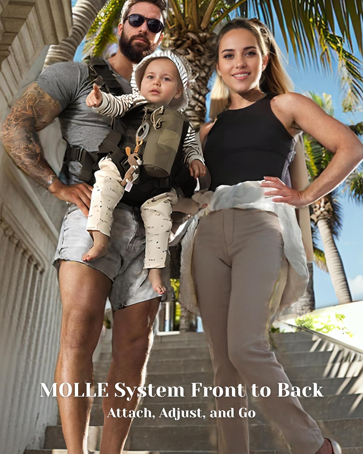 Safety-Certified Toddler and Baby Carrier - 1000D Nylon CozyOne Dad Baby Carrier with Full Back Support, Washable Liner, Sun Shade, and MOLLE system, Baby Carrier for 8-35 lbs (Black)