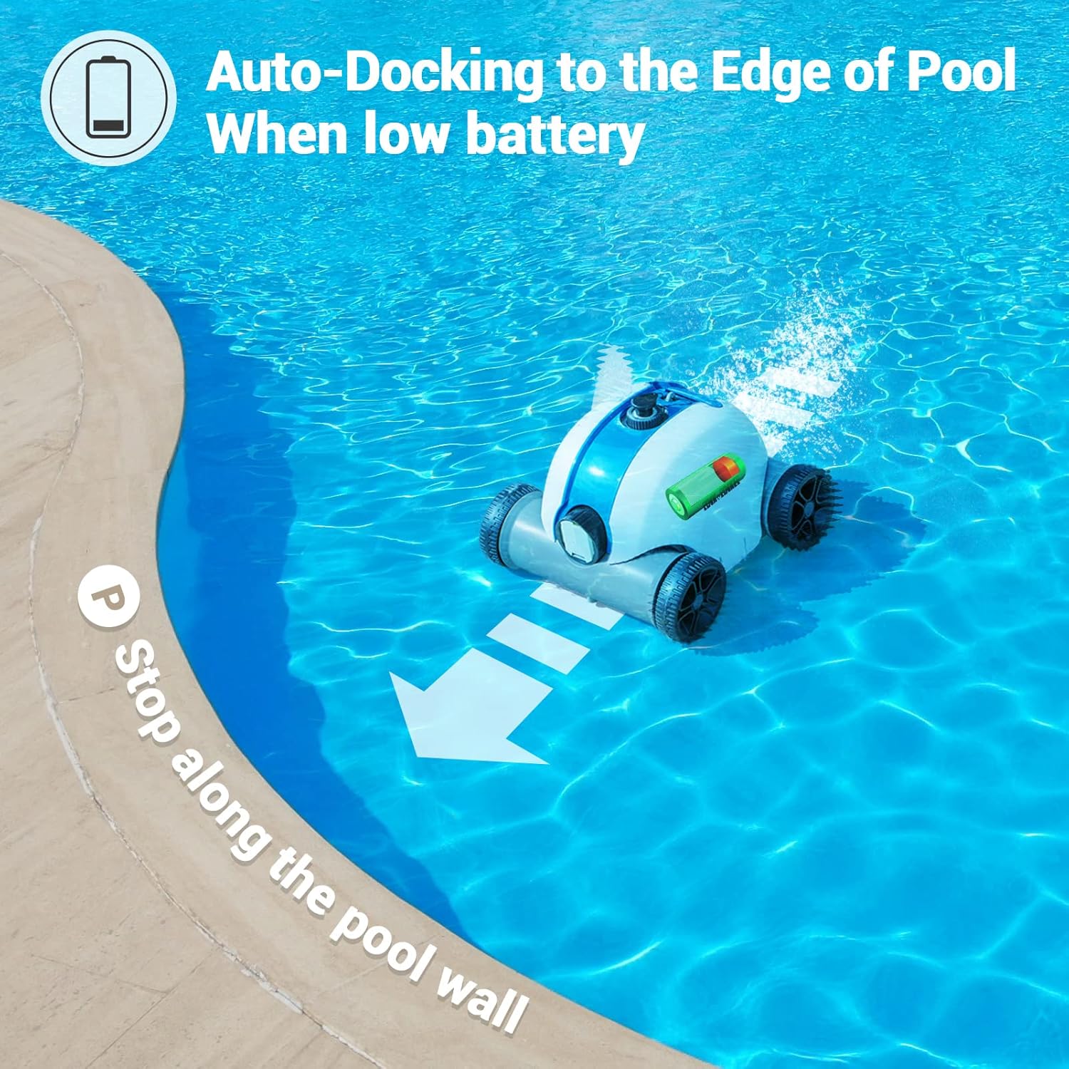 Rock&Rocker Cordless Robotic Pool Cleaner, Automatic Pool Robot Vacuum with 60-90 Mins Working Time, Rechargeable Battery, IPX8 Waterproof for Above Ground Swimming Pools Up to 861 Sq Ft, Blue