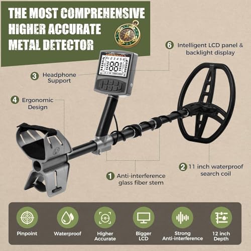 Metal Detector for Adults Professional, Pinpoint Metal Detector Waterproof Gold and Silver, Higher Accuracy, Bigger LCD Display, 12" IP68 Coil, New Advanced DSP Chip