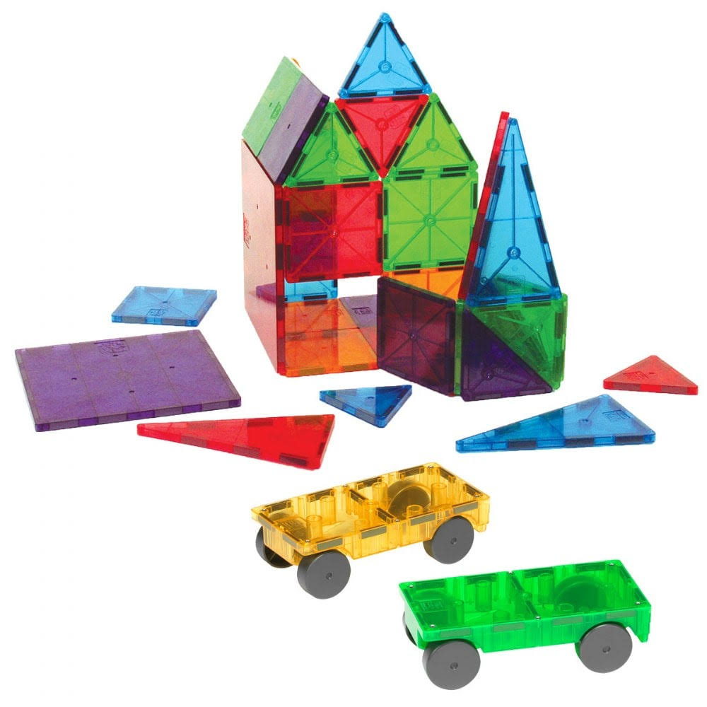 Magna-Tiles 32 Piece Clear Colors & Car Expansion Set