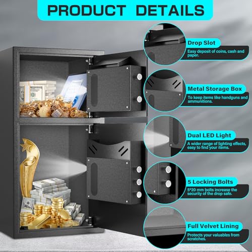 Kavey 2.6 Cub Fireproof Drop Safe, Safe with Drop Slot, Drop Slot Safes with Front Load Drop Box and Digital Touch Screen Keypad, Heavy Duty Money Safe Box for Business Office Home