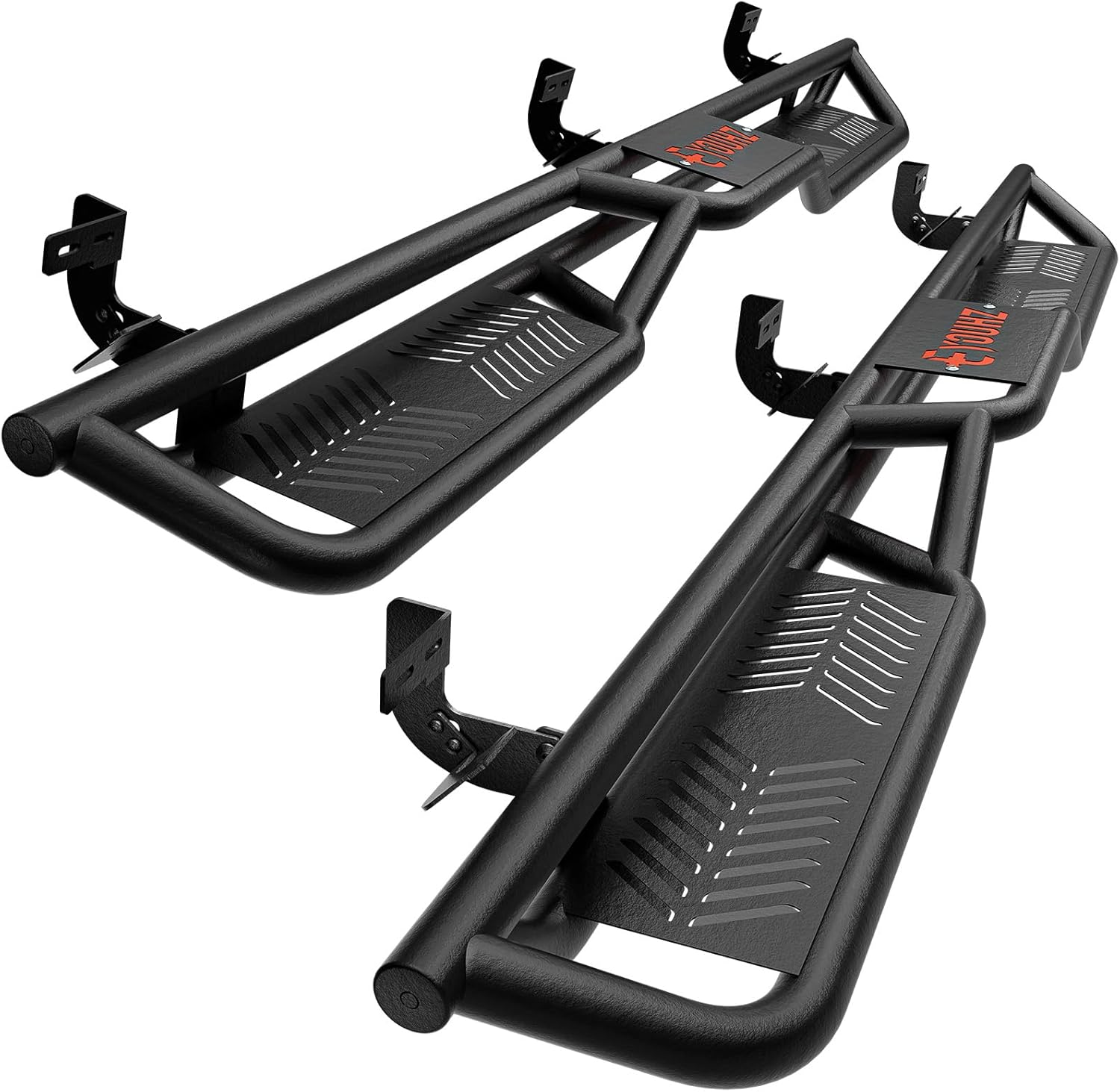 Crew Cab Running Boards Compatible for 2009-2018 Dodge Ram 1500, 2019-2024 Ram 1500 Classic, 2010-2024 Ram 2500 & 3500 CrewCab Side Steps, Bolt-on Nerf Bar, Heavy-Duty Steel Two Stairs Design