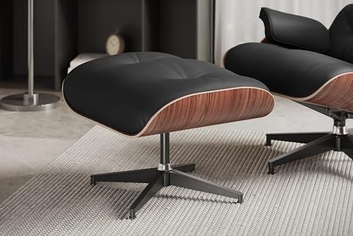 Valencia Armoni Eames Chair and Ottoman 32.75" | Top-Grain Leather Mid-Century Modern Lounge Chair, Exquisite Walnut Veneer Satin Finish, Easy Assembly, Chocolate
