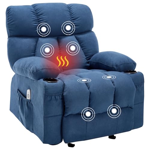 Massage Rocker Recliner Chair with Heat and Vibration Ergonomic Rocking Lounge Chair for Living Room Comfy Overstuffed Recliner with 4 Side Pockets,2 Cup Holders, USB Charge Port, Grey