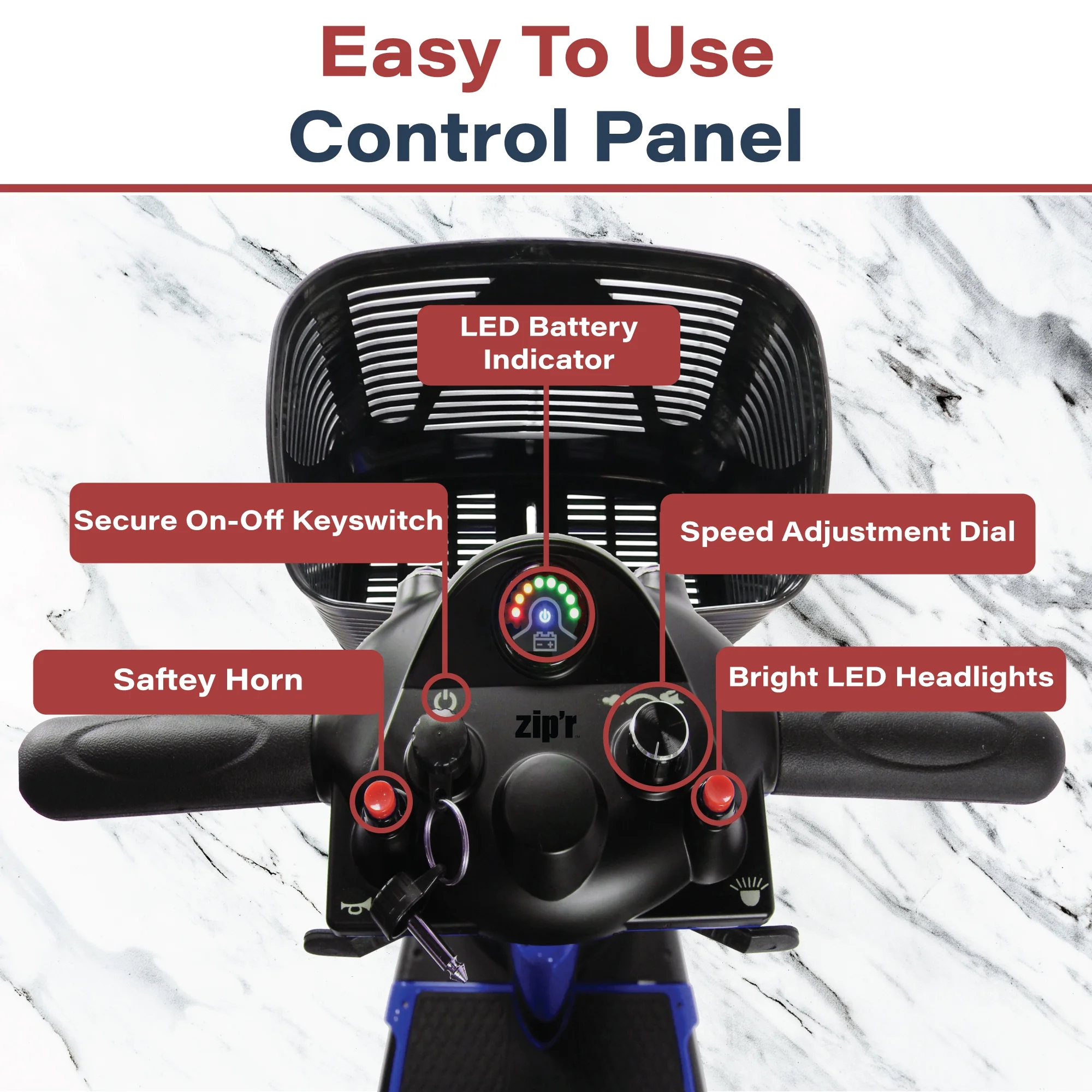 Zip'r Roo 3-Wheel Travel Mobility Scooter, Red