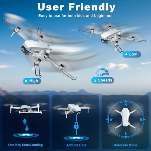 Drone with Camera, 2K HD FPV Drone with Brushless Motor, Altitude Hold, Gesture Selfie, 3D Flips, Waypoint Fly, One Key Take Off/Landing, Foldable Mini Drones for Adults and Beginners