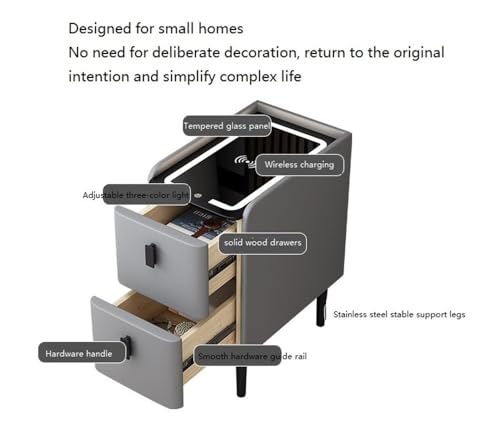 Narrow Side Table with 2 Drawers, End Table with Charging Station, Skinny Nightstand with LED Light, Slim Bedside Table for Bedroom, Living Room, Small Spaces(White,35 * 40 * 45cm)