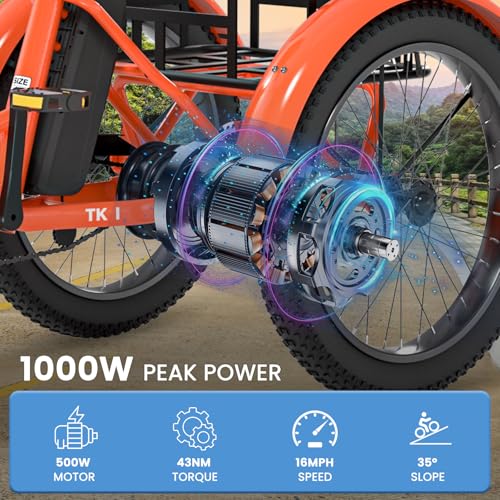 Electric Trike, Electric Tricycle for Adults, 20" Folding 3 Wheels Electric Bicycle Bikes, 48V 500W/750W Motorized Electric Ebike with Aluminum Frame, Removable Battery and Basket