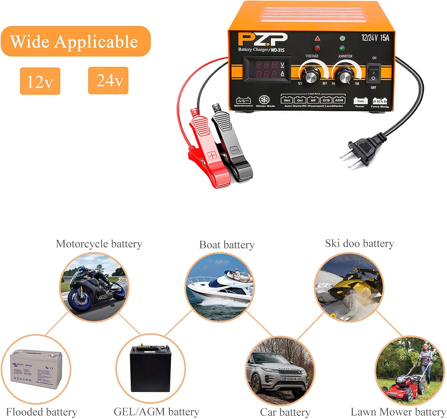 24v Battery Charger Manual 12v/24v Battery Charger 15-Amp Automotive Car Battery Fast Trickle Charger for Gel rv Bench Battery Charger and Maintainer 12v/15a 24v/7.5a by PZ.P