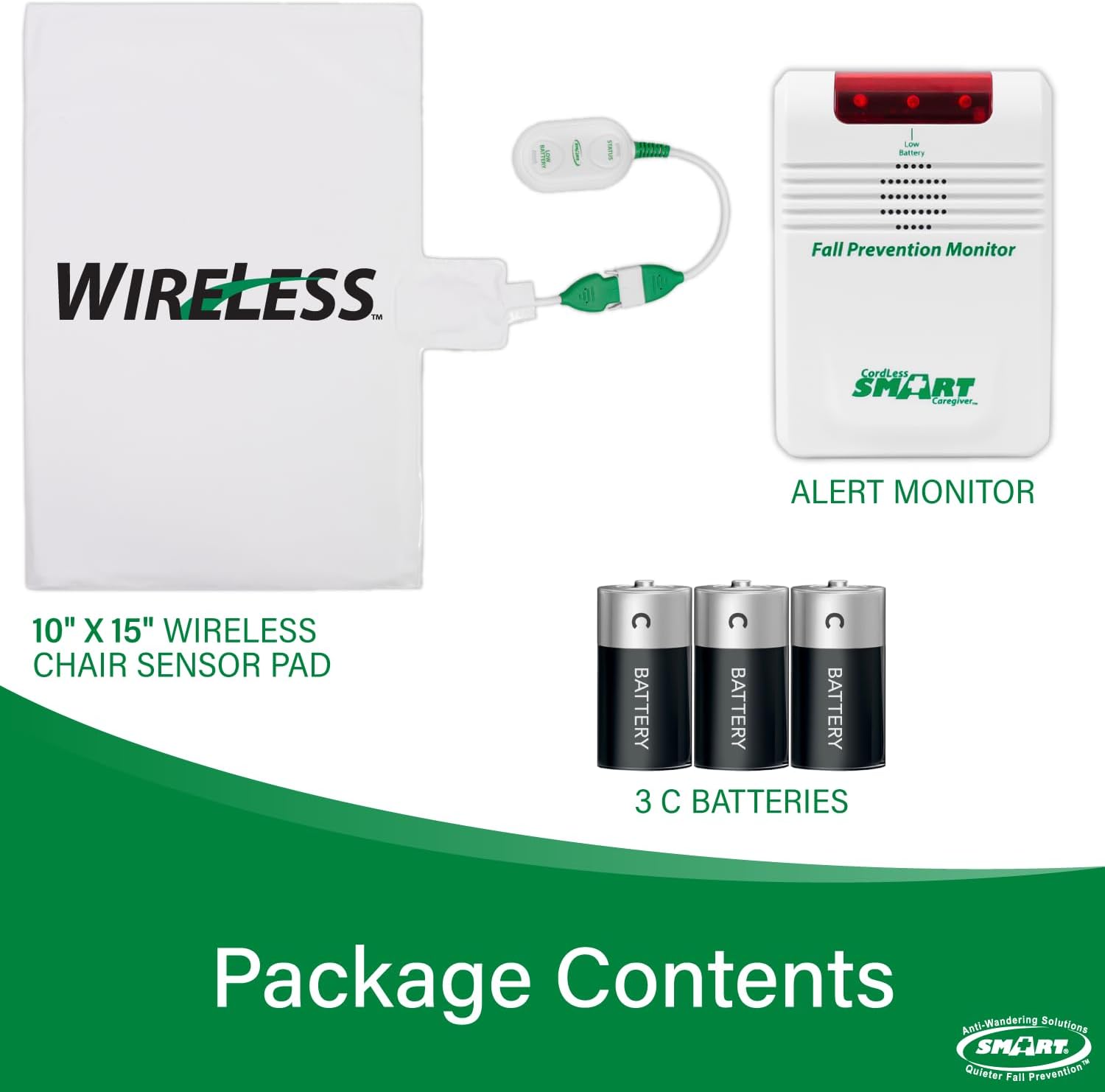 Smart Caregiver Wireless Chair Exit Alarm with Weight Sensing Pad - Automatically alerts caregiver when they get up to prevent falls | 10"x15" Pressure Sensor and Cordless Chair Alarm up to 300' Range