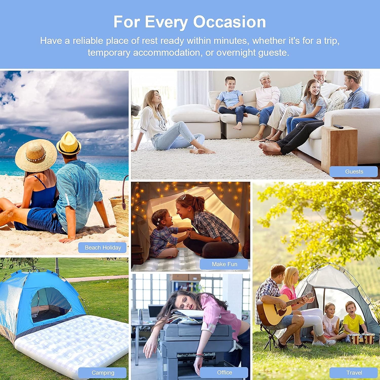 Giftway Queen Air Mattress Air Bed - Upgraded Inflatable Air Mattresses with Flocked Top Waterproof Cover Repair Kit -Foldable Blow Up Bed for Camping/Home/Guest/Travel - Housewarming Gifts for Family