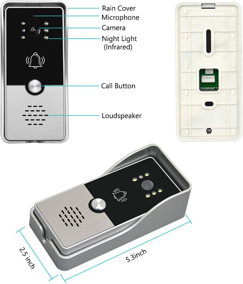 AMOCAM Video Doorbell Camera Intercom System, 7 Inches Aluminum Alloy Panel Monitor Wired Video Door Phone Kits, Support Unlock, Monitoring, Dual-Way Intercom for Villa Office Apartment and More