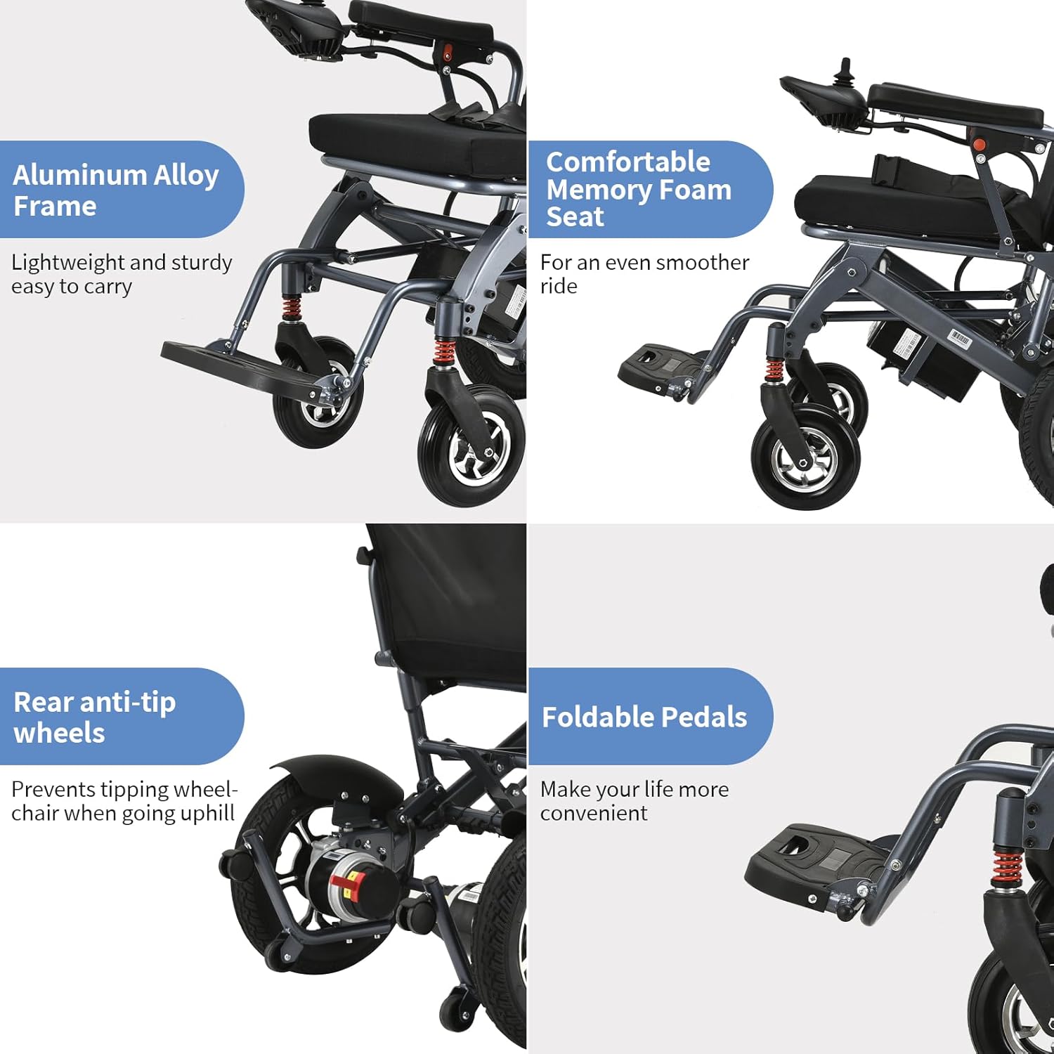 Electric Wheelchair for Adults Lightweight Foldable,Intelligent Power Wheelchairs with 500W Motor,All Terrain Motorized Power Wheelchairs for Seniors,Portable Folding Electric Wheelchair-Weight 50lbs