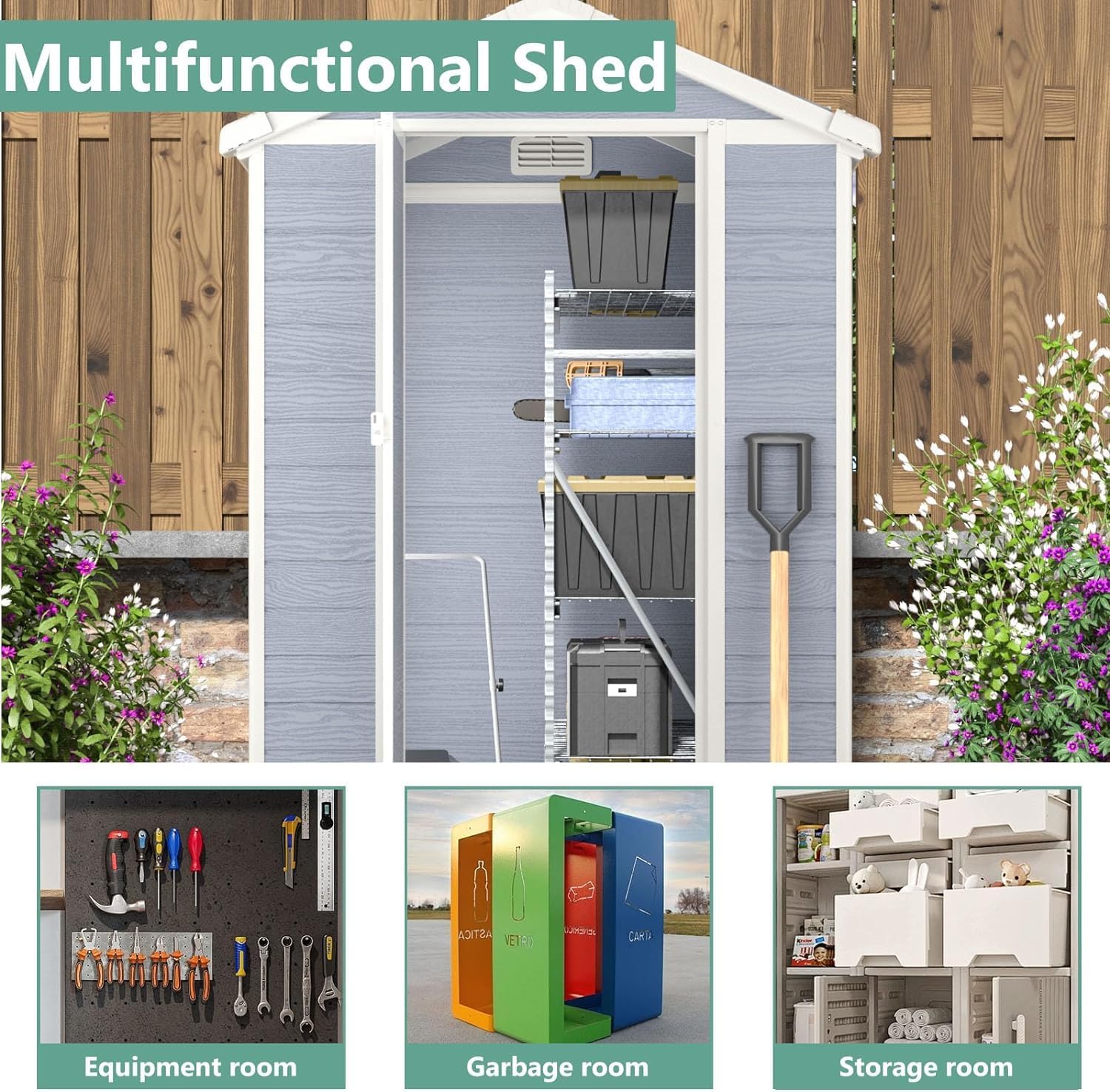 Aoxun 4'x6' Resin Outdoor Storage Shed with Lockable Door - Ideal for Garden Tools, Bike Accessories, Beach Chairs, and Patio Furniture - Gray