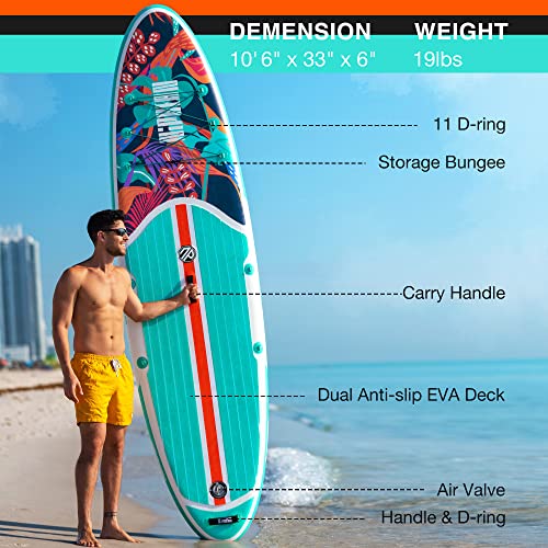 Inflatable Stand Up Paddle Board with SUP Accessories, Anti-Slip EVA Deck, 10’6’’ Inflatable Paddle Boards for Adults & Youth of All Skill Levels