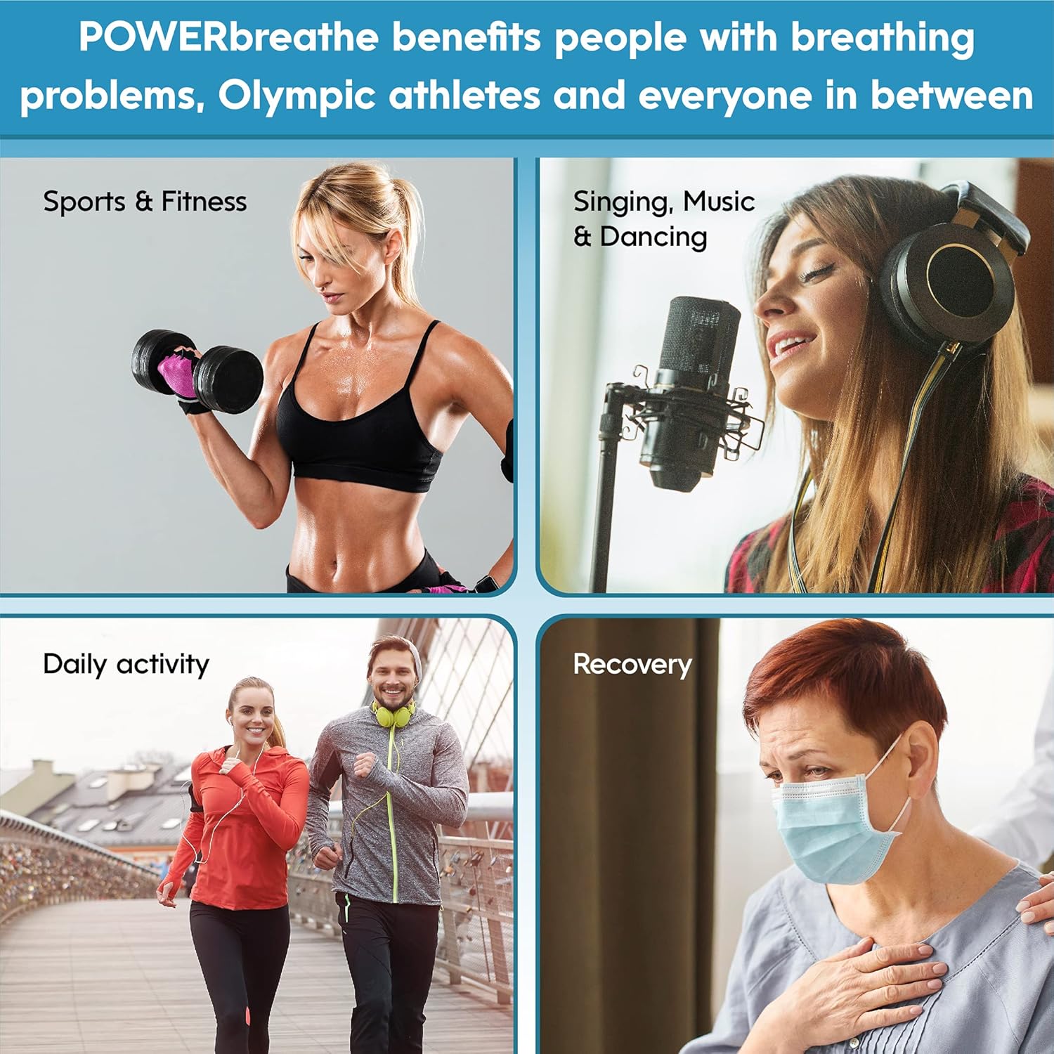 POWERbreathe - Breathing Exercise Device for Lungs, Breathing Trainer and Therapy Tool to Strengthen Breathing Muscles and Help Lung Capacity, Inspiratory Muscle Trainer - Blue, Medium Resistance