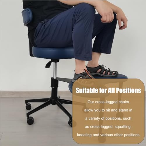 ADHD Office Chairs for Adults Cross Legged, Foot Rest Cross Legged Kneeling Chair for Yoga Lovers, Adjustable Ergonomic Chairs Stool for Short People(Blue)