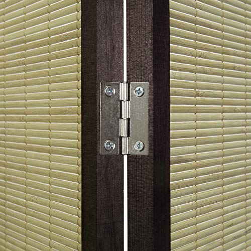 MyGift 4-Panel Folding Bamboo Room Divider Asian-Inspired Cherry Blossom Scene, 6 FT Freestanding Floral Artwork Room Partitioner with Beige Wood Frame