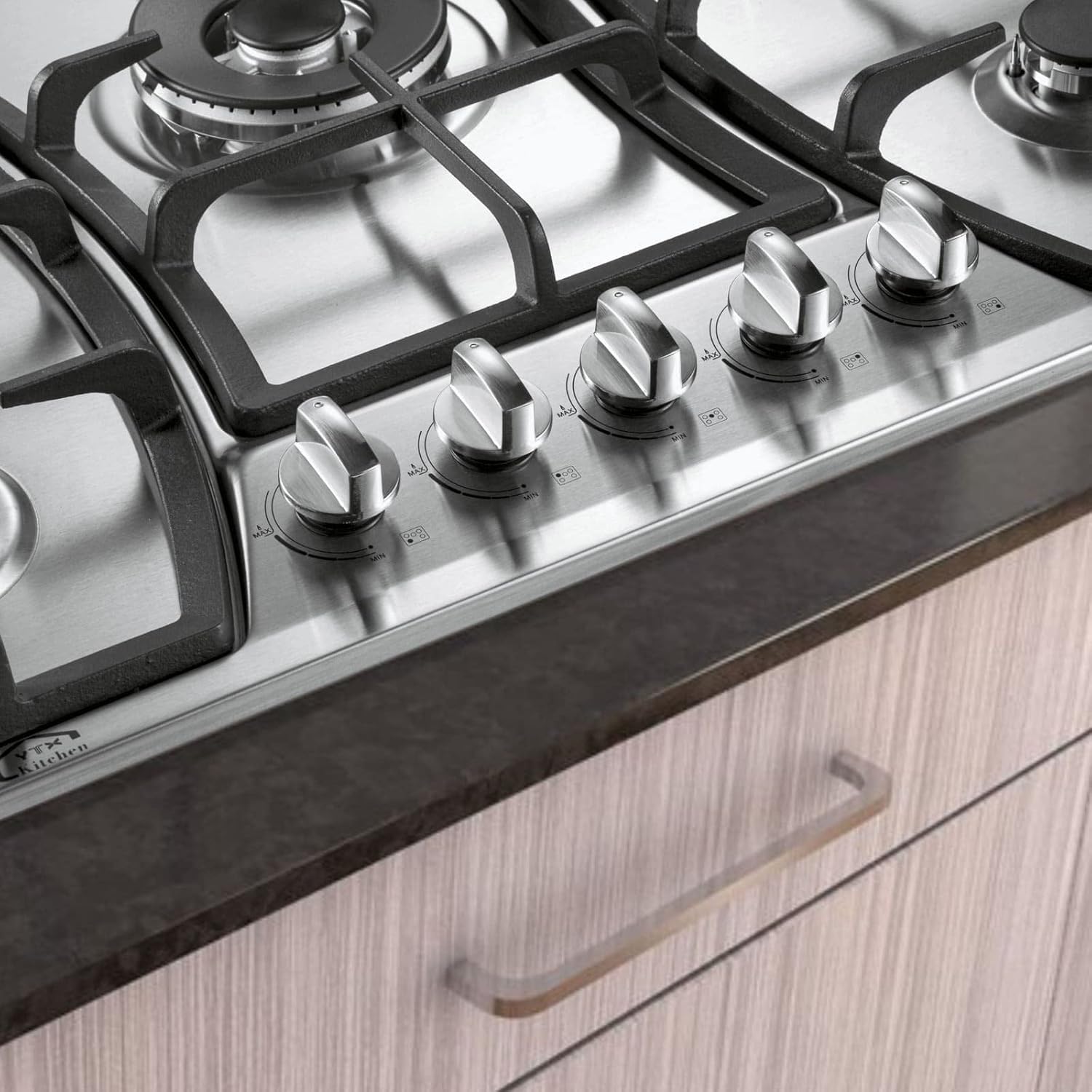30 Inch Gas Cooktop 5 Burners Gas Stove Gas Hob Stovetop Stainless Steel Cooktop Cast Iron Grates, Silver (30x 19.7x 4.5 inches)