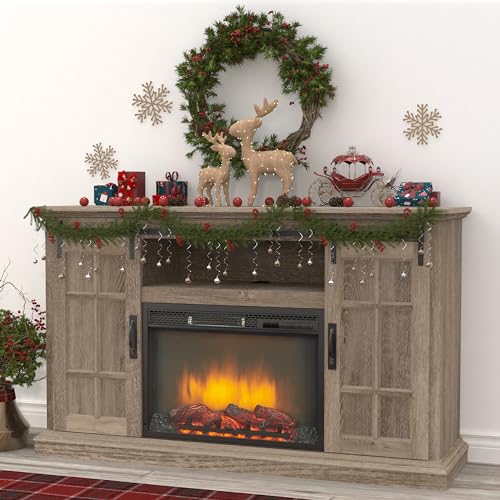 43 Inch Electric Fireplace with Mantel, Tall Fire Place Heater Freestanding with Remote Control Timer LED Flame for Living Room Bedroom, White