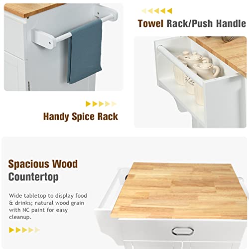 PETSITE Kitchen Island Cart with Storage on Wheels, Rolling Mobile Kitchen Storage Cabinets with Drawers, Spice Rack, Towel Rack