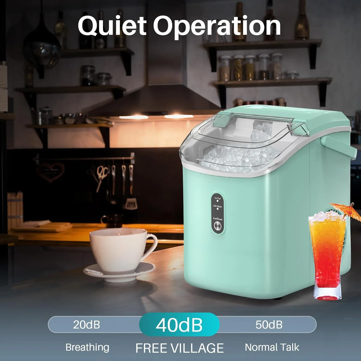 Nugget Ice Maker Countertop, Pebble Ice Maker with Soft Chewable Pellet Ice, 33Lbs/Day, Self-Cleaning, One-Click Operation, Portable Nugget Ice Machine for Home Office Kitchen Bar Party - Curated Treasures Market