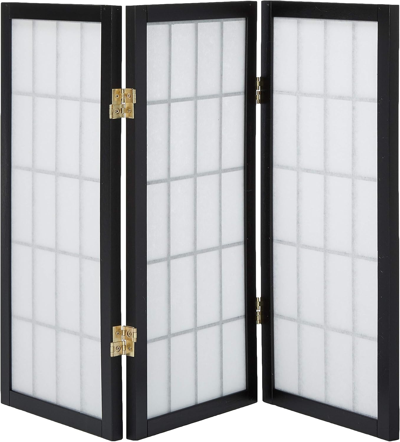 Oriental Furniture 2 ft. Tall Desktop Window Pane Shoji Screen - Black - 3 Panels(B)