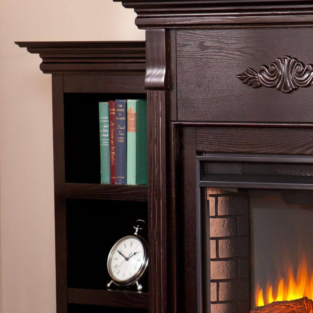 Southern Enterprises Jackson 70.25 in. Freestanding Electric Fireplace in Classic Espresso with Bookcases
