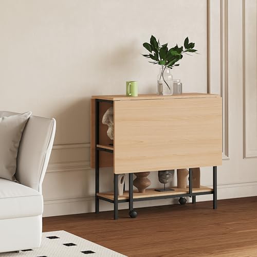 Multifunction Table Drop Leaf Dining Table - 47" Solid Wooden Foldable Kitchen Table