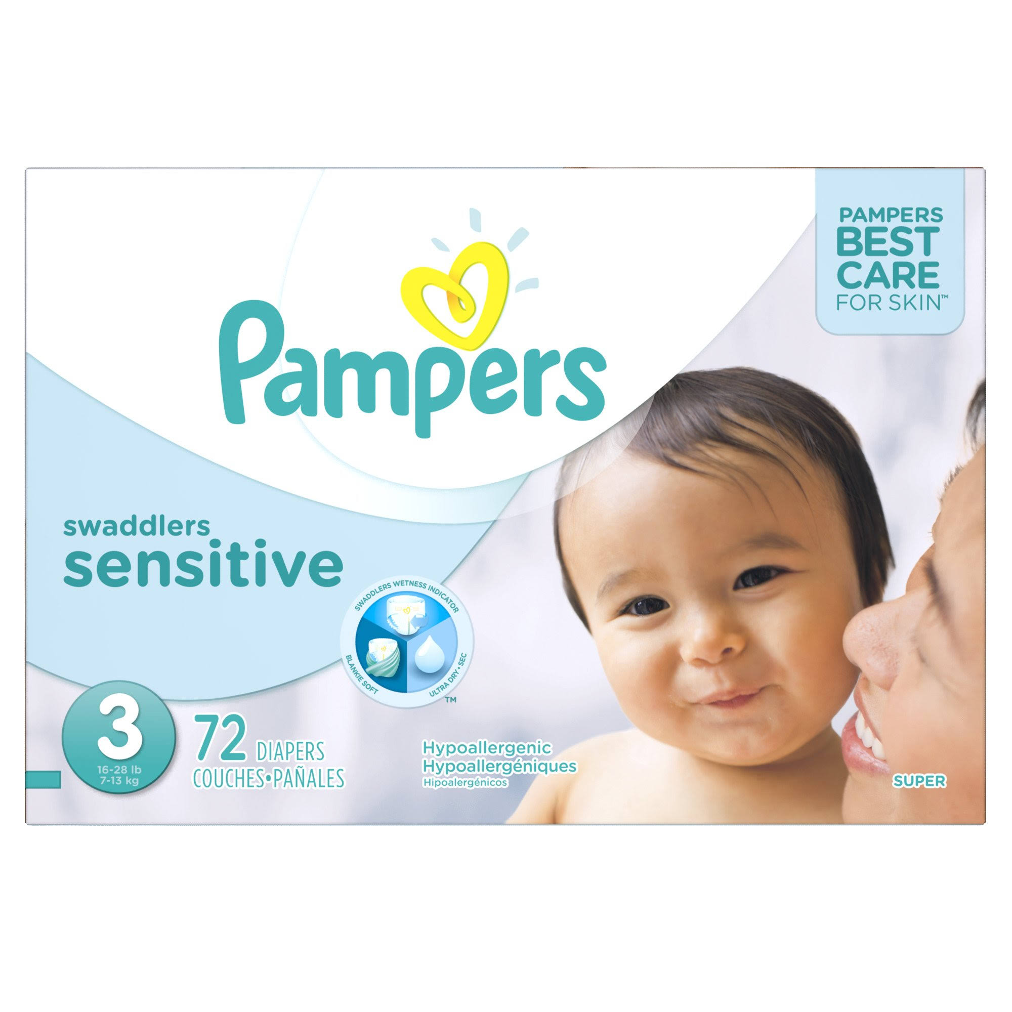 Diapers Size 3, 72 Count - Pampers Swaddlers Sensitive Disposable Baby Diapers, Super Pack