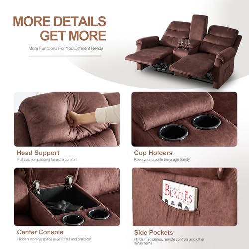 65" Loveseat Recliner RV Sofa, Reclining Loveseat with Console, Manual Theater Seating with Cup Holders, Double Recliner Loveseat Wall Hugger Recliners for living room, RV, Home Theater…