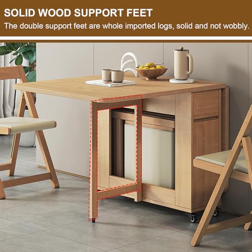 Space Saving Folding Dining Table with 4-6 Chairs, Extendable Drop Leaf Farmhouse Wood Kitchen Dining Room Tables Set for 6, Collapsible Expandable Kitchen Dining Living Office Furniture,6 Cha