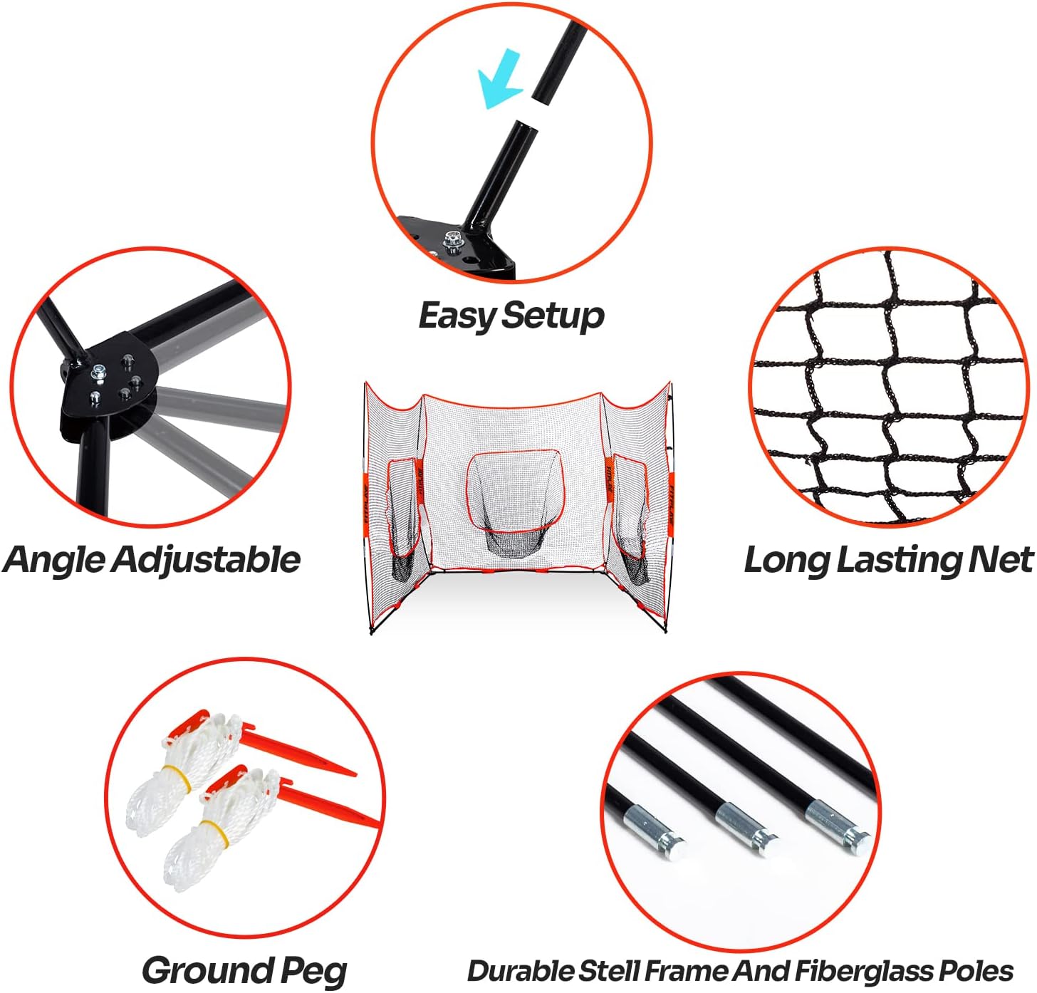 3 in 1 Baseball Softball Practice Net FITPLAY Triple Baseball Training Net 3 Way 7' x 7' Baseball Net for Hitting and Pitching, Batting and Catching, Baseball Backstop Softball Practice Nets