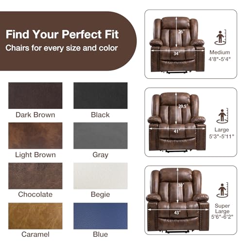 Large Power Lift Recliner Chair for Elderly with Heat and Massage, Lift Chairs for Seniors, 3 Positions, Breathable Leather, USB Ports, Cup Holder,Side Pocket, Light Brown