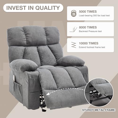 Massage Rocker Recliner Chair with Heat and Vibration Ergonomic Rocking Lounge Chair for Living Room Comfy Overstuffed Recliner with 4 Side Pockets,2 Cup Holders, USB Charge Port, Grey
