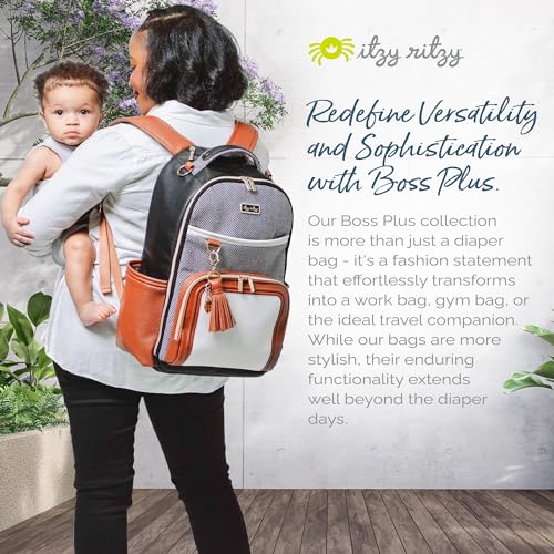 Itzy Ritzy Diaper Bag Backpack – Large Capacity Boss Plus Baby Backpack Diaper Bag Featuring 19 Pockets, Changing Pad, Stroller Clips, and Comfortable Backpack Straps, Black