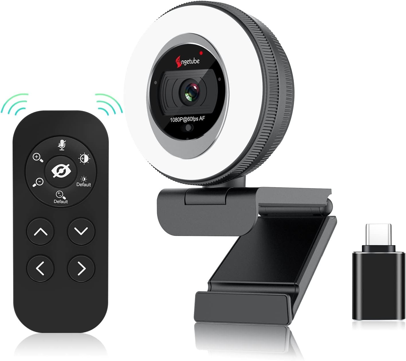 Zoomable Webcam with Remote, Streaming Webcam with Ring Light 1080P 60FPS 2X Digital Zoom Built-in Dual Stereo Microphone and Privacy Cover for Zoom/Skype/Teams/Webex, Mac Windows