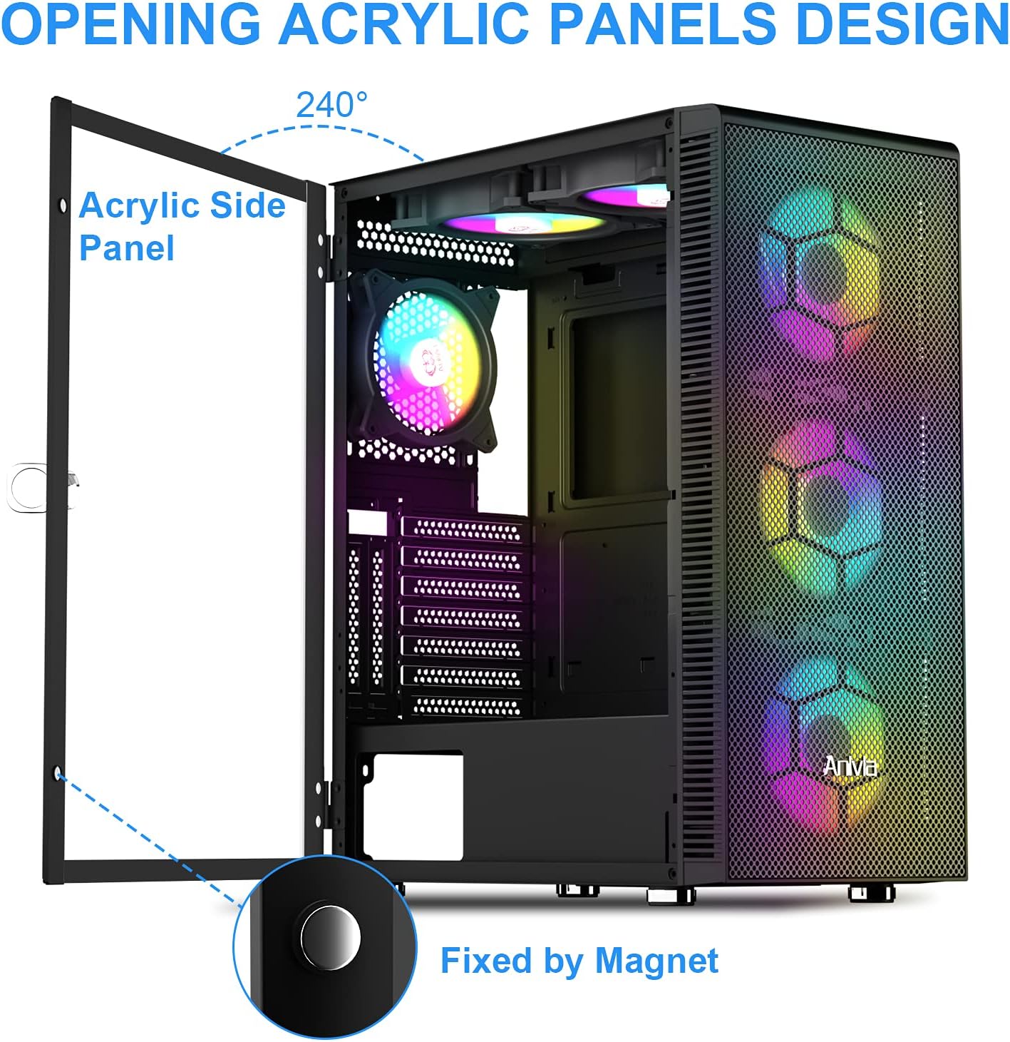 ATX Mid-Tower PC Gaming Case with Magnetic Design Dust Filter Pre-Installed 6 x 140mm Fans Glass Side Panel Cable Management System Airflow Computer Chassis