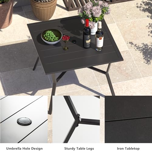 Patio Dining Set 7 Pieces for 6,Outdoor Metal Furniture Conversation Set w/2 Swivel Chairs and Longboard Metal Dining Table with Umbrella Hole for Backyard,Garden,Poolside,Sand