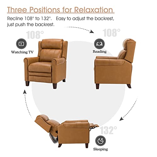 HULALA HOME Genuine Leather Recliner with Nailhead Trim, Manual Push Back Reclining Chair with Adjustable Backrest & Footrest, Headrest & Lumbar Support, for Living Room Bedroom, Black